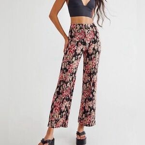 Free People Rita Floral Ankle Crop Pants XS Boho Festival Kick Flare